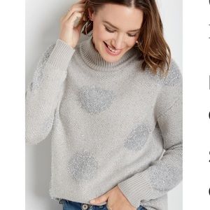 Maurices Gray Metallic Tinsel Dot Mock Neck Pullover Sweater
